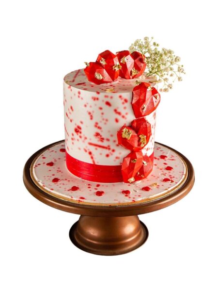 Romantic heart cake with bold red hearts and gold touches — perfect for anniversaries, weddings, and Valentine’s Day.