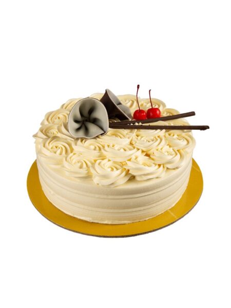 French Vanilla Bourbon Cake with rich vanilla sponge and bourbon-infused cream