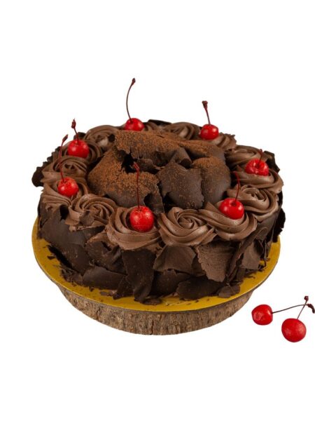 German Choco Forest Cake with chocolate sponge, cream, and cherry layers