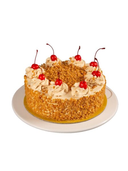 Butterscotch Cake with caramel crunch and whipped cream layers