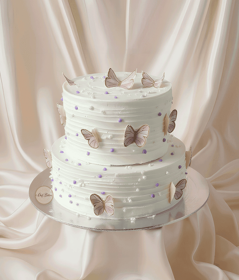 White Butterfly Two Tier Cake