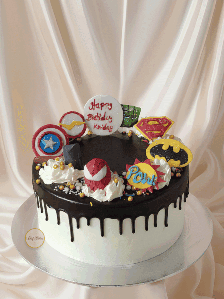Superhero Chocolate Drip Cake