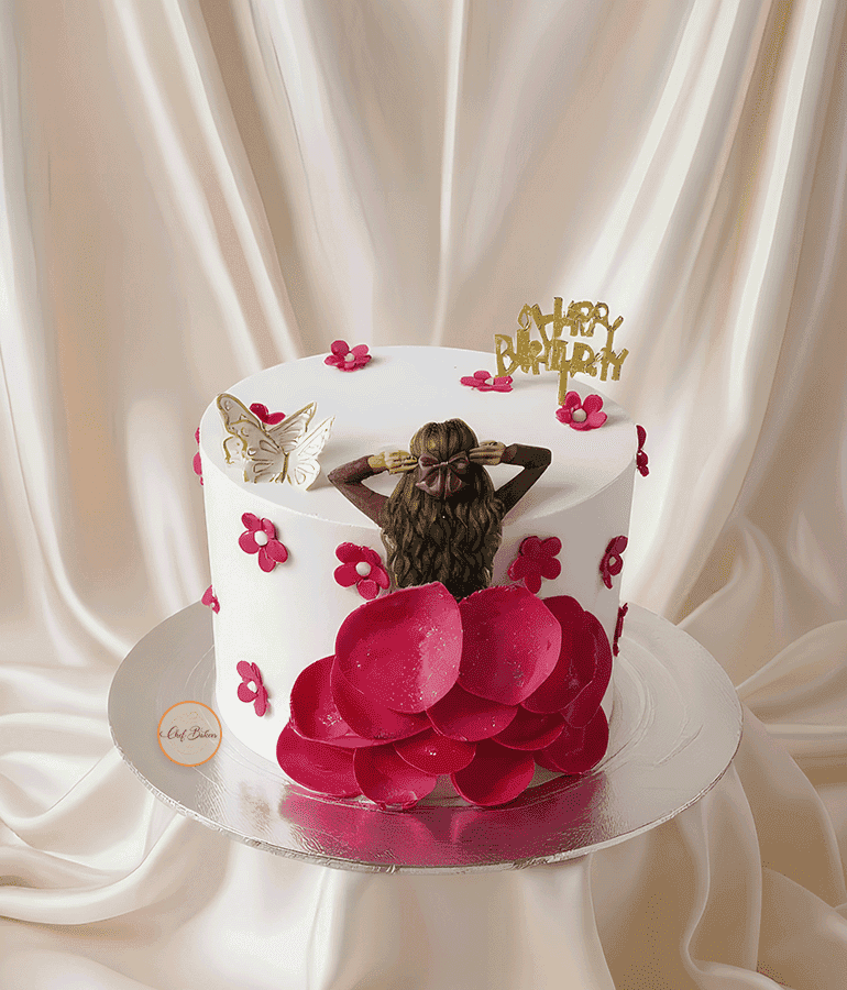 Girl Silhouette Floral Cake