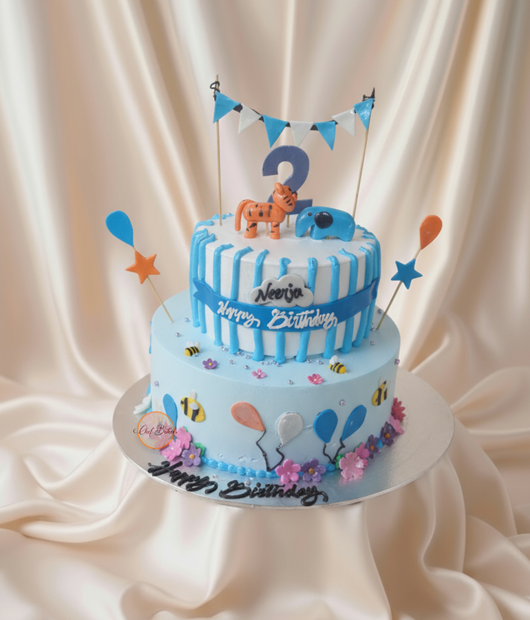 Blue Two Tier Kids Cake
