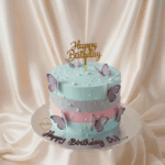Starry Two-Tier Birthday Cake with Golden Stars