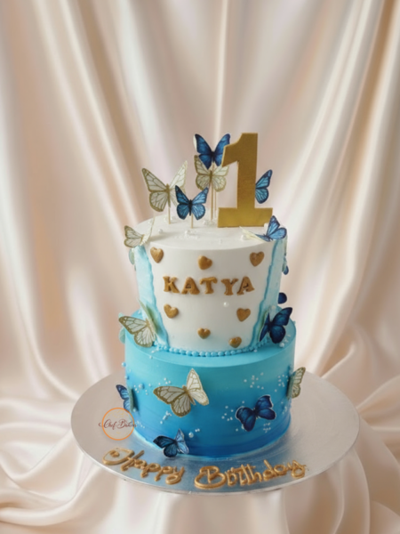 Elegant Two-Tier Butterfly Cake for 1st Birthday