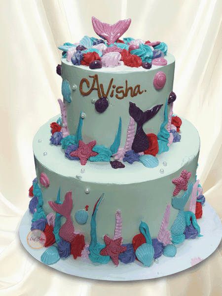 Two Tier Mermaid Theme Cake