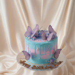 Butterfly Drip Cake with Purple Flowers Celebration Cake