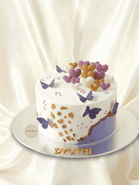 Purple Butterfly Heart Cake