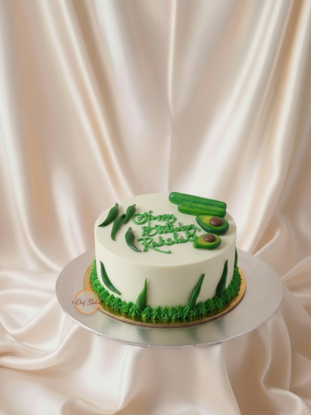 Themed Birthday Cake with Green Vegetables Decoration