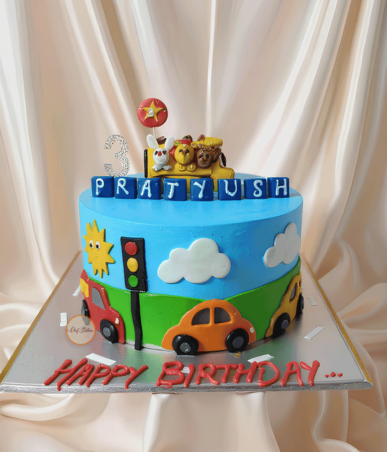 Kids Traffic Car Theme Cake