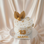 Gold Elegant Leaf and White Birthday Cake