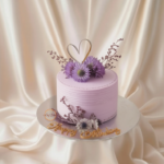 Purple Flower Cake with Heart Decoration