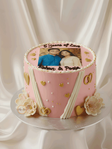 5 Years Anniversary Photo Cake | Pink Cake Design