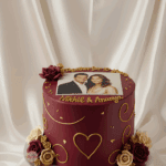 Maroon Anniversary Photo Cake | Rose Couple Cake
