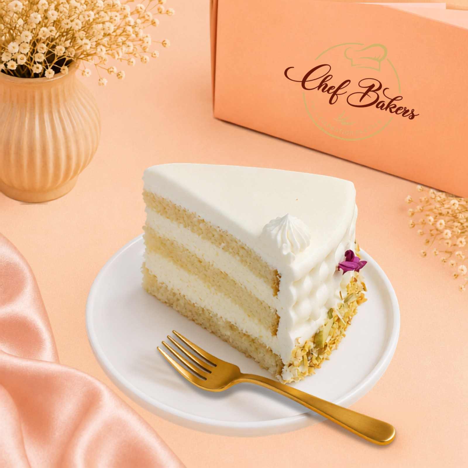 Kesar Rasmalai Cake Slice