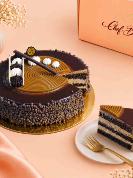 Toffee Choco chips Cake With One Slice