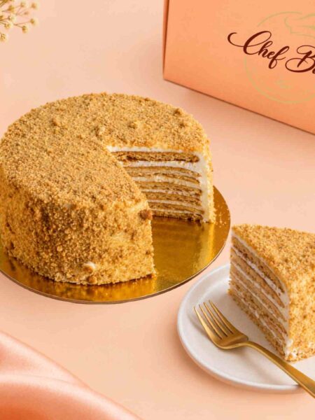 Russian Medovik Cake with one slice