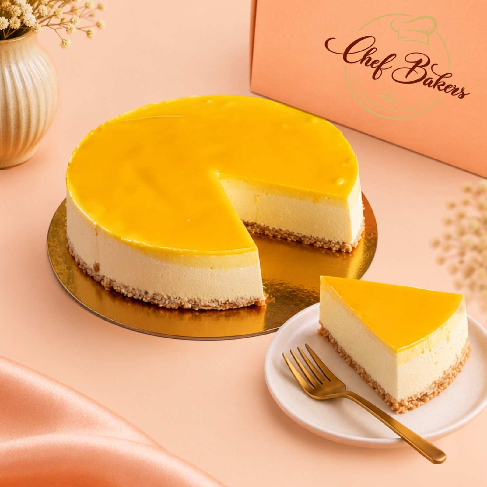 Mango Cheesecake with one slice